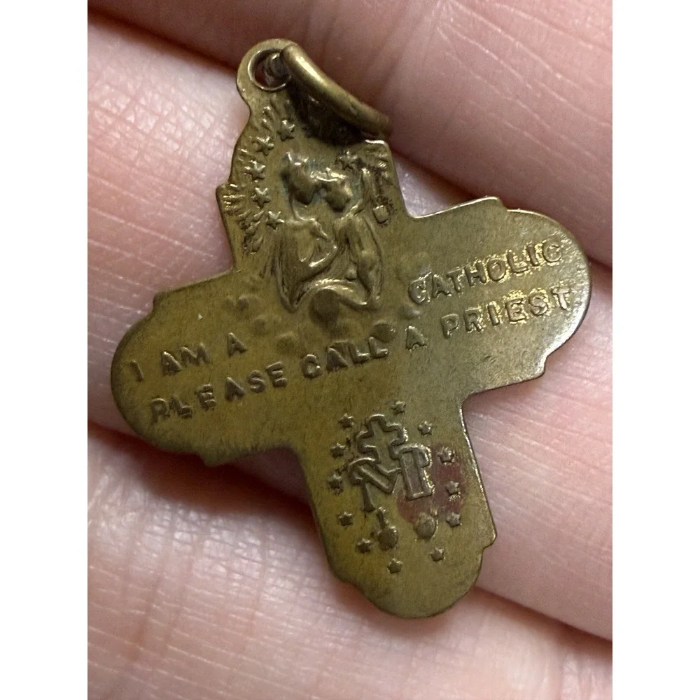 1920s antique catholic Saints Mary four ways religious cross pendant 54189